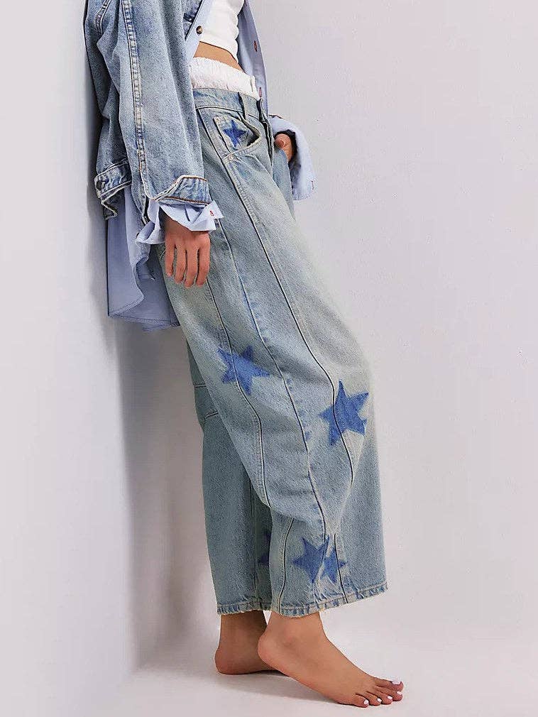 Star Washed Barrel Leg Jeans