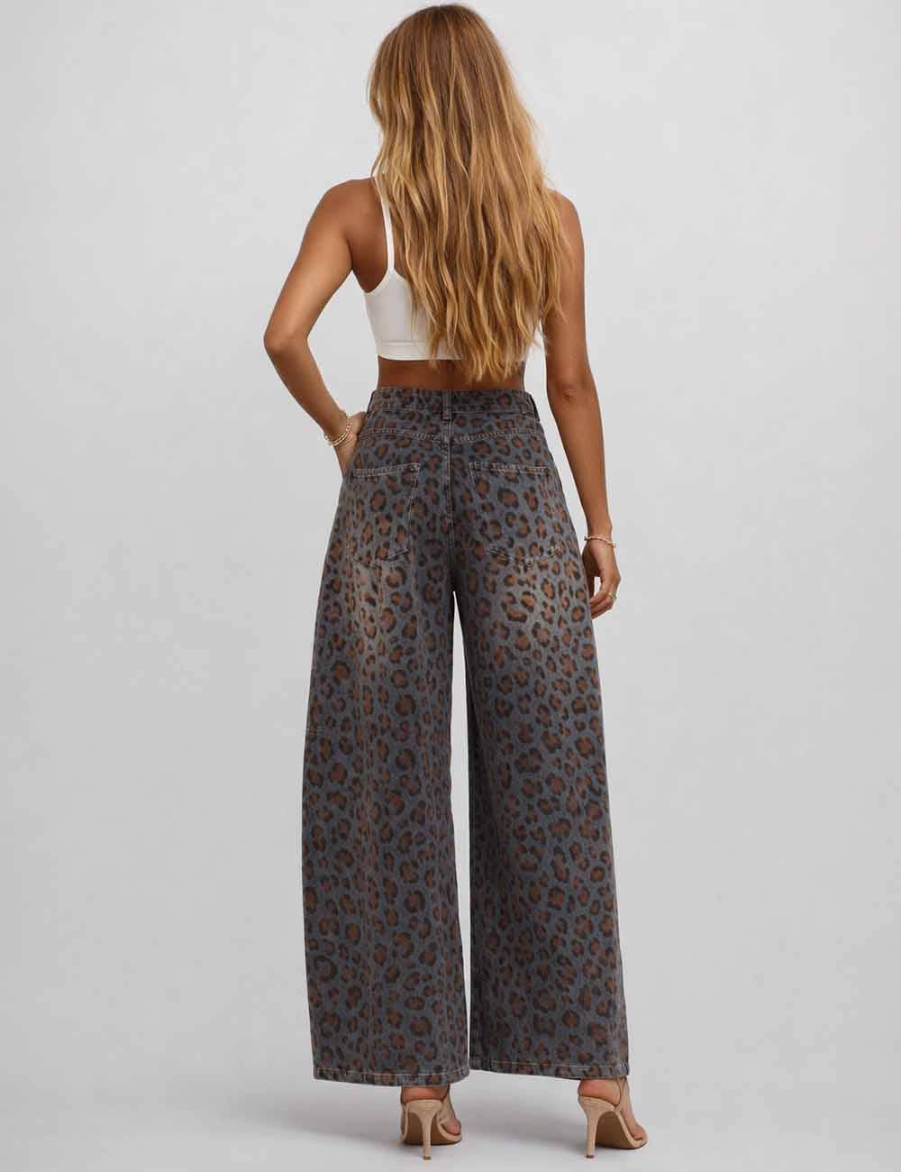 Leopard Jacquard Barrel Leg Jeans