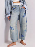 Star Washed Barrel Leg Jeans