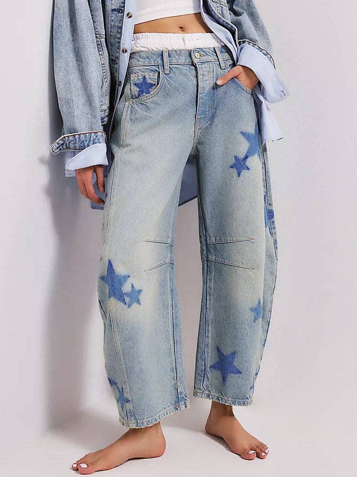 Star Washed Barrel Leg Jeans