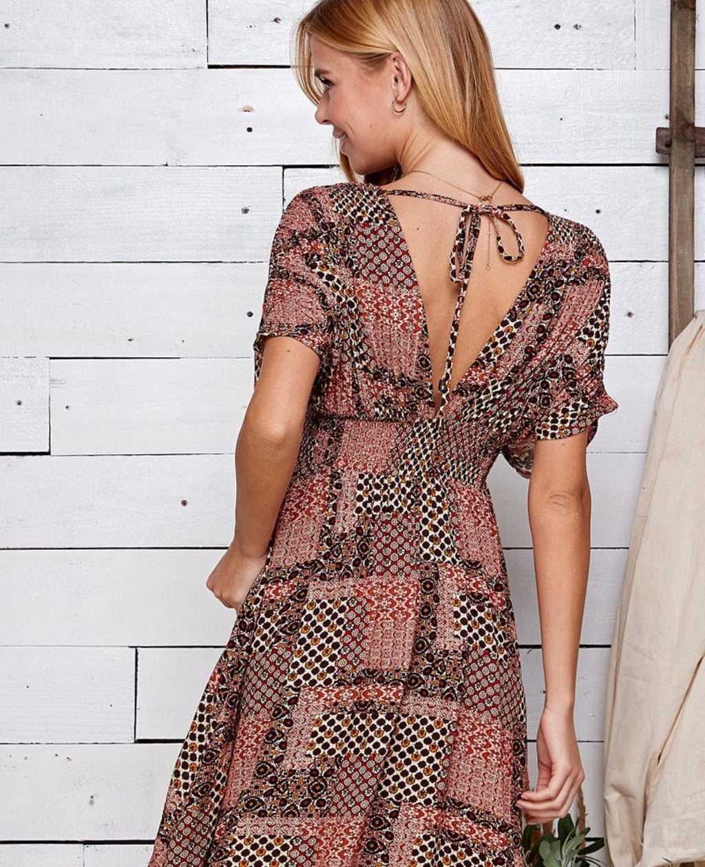 Rust Patchwork Fall Western Mini Dress