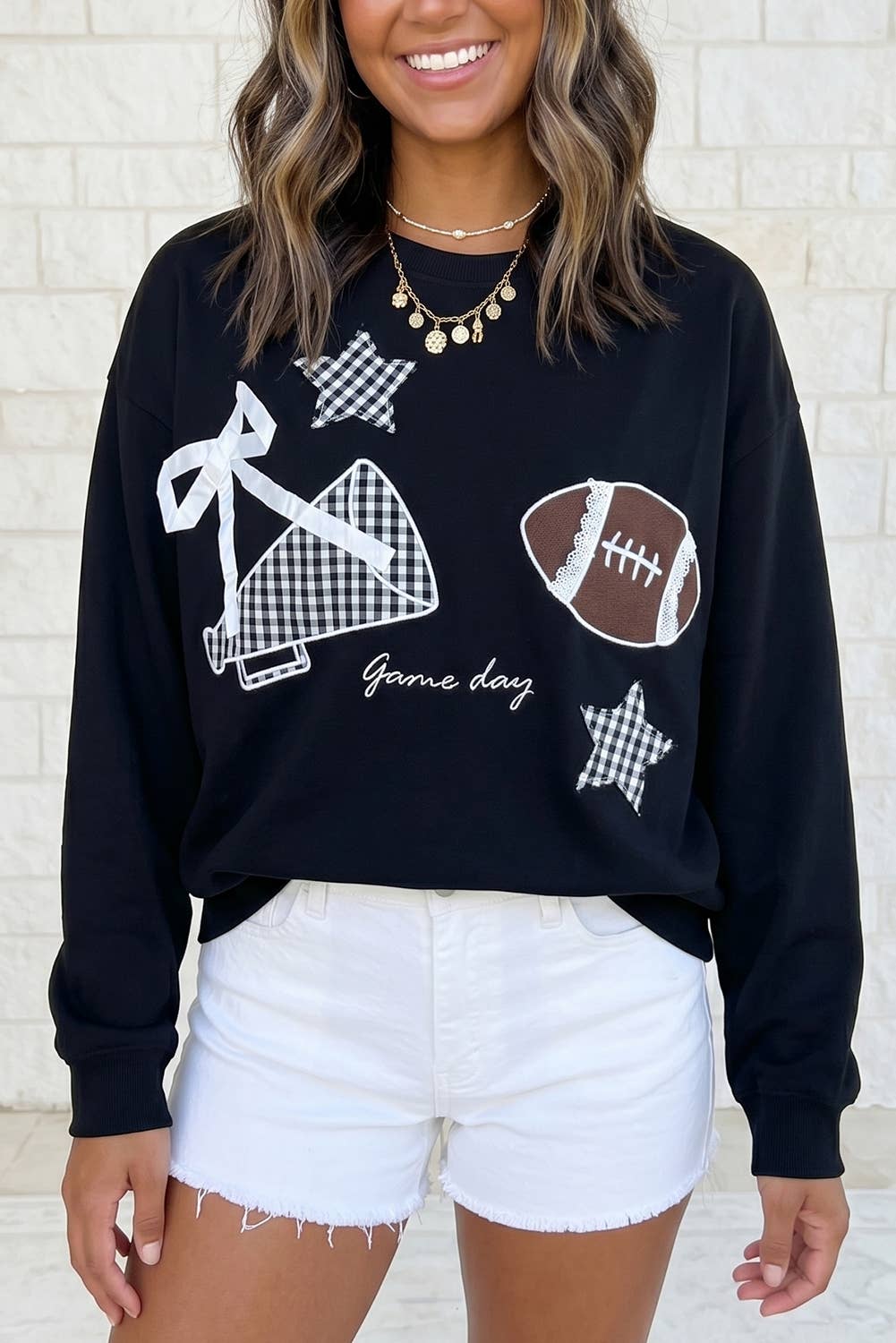 Gingham Stars Embroidered Game Day Sweatshirt