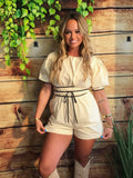 WOMEN'S SHORT SLEEVE FRONT POCKETS COLORBLOCK TRIM DETAILED ROMPER