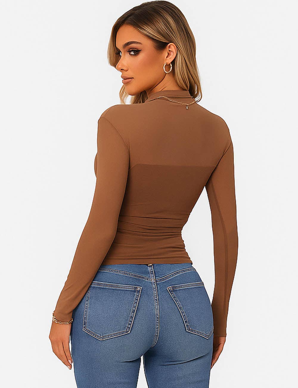 Sheer Mock Neck Mesh Long Sleeve Top
