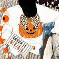Sequin Pumpkin with Leopard Bow Sweatshirt