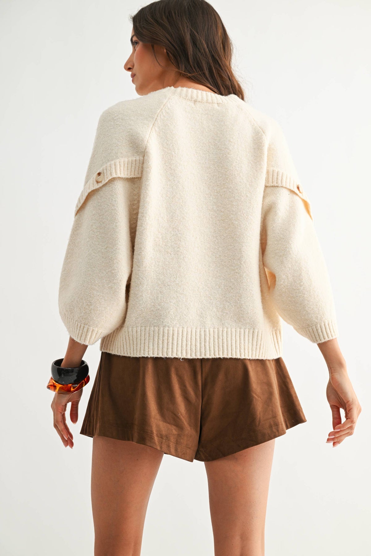 Button-Sleeve Knit Sweater