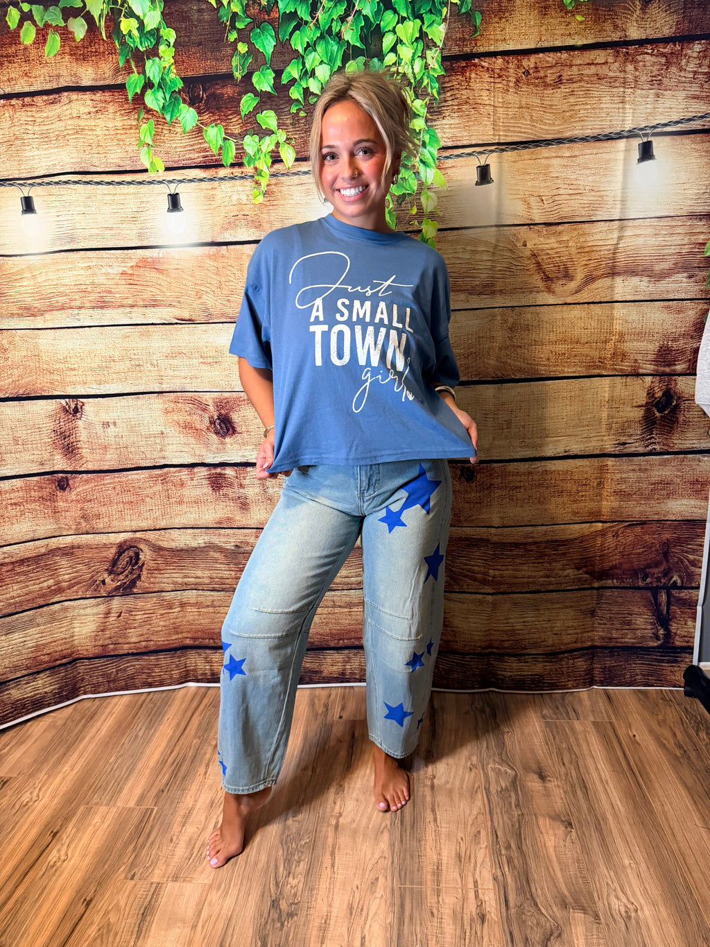 Star Washed Barrel Leg Jeans