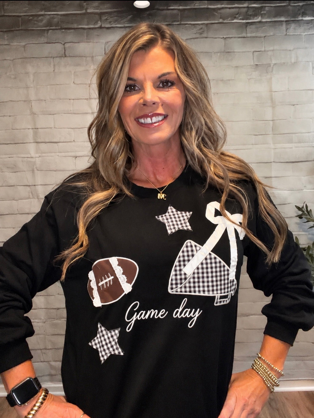 Gingham Stars Embroidered Game Day Sweatshirt