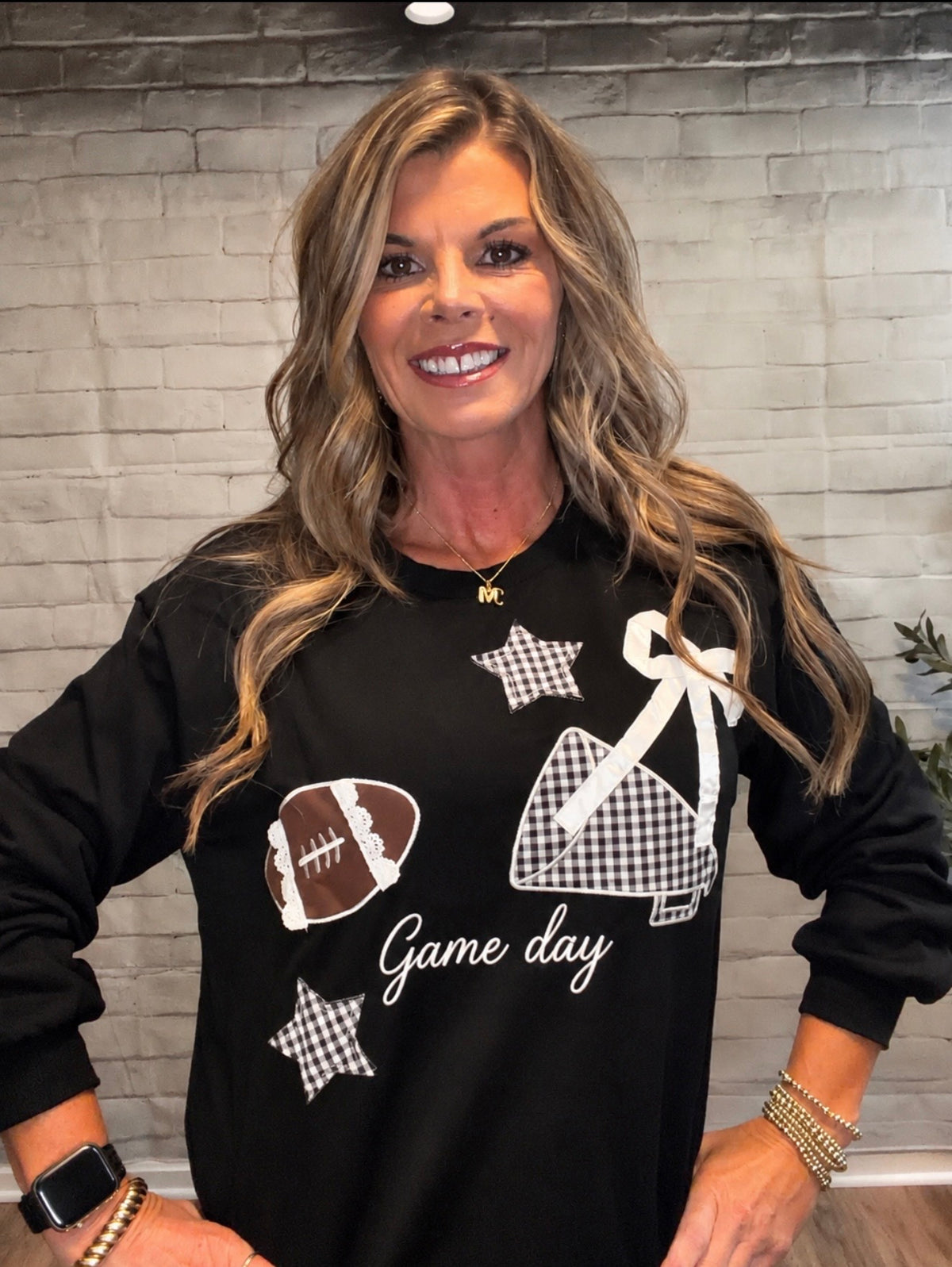 Gingham Stars Embroidered Game Day Sweatshirt