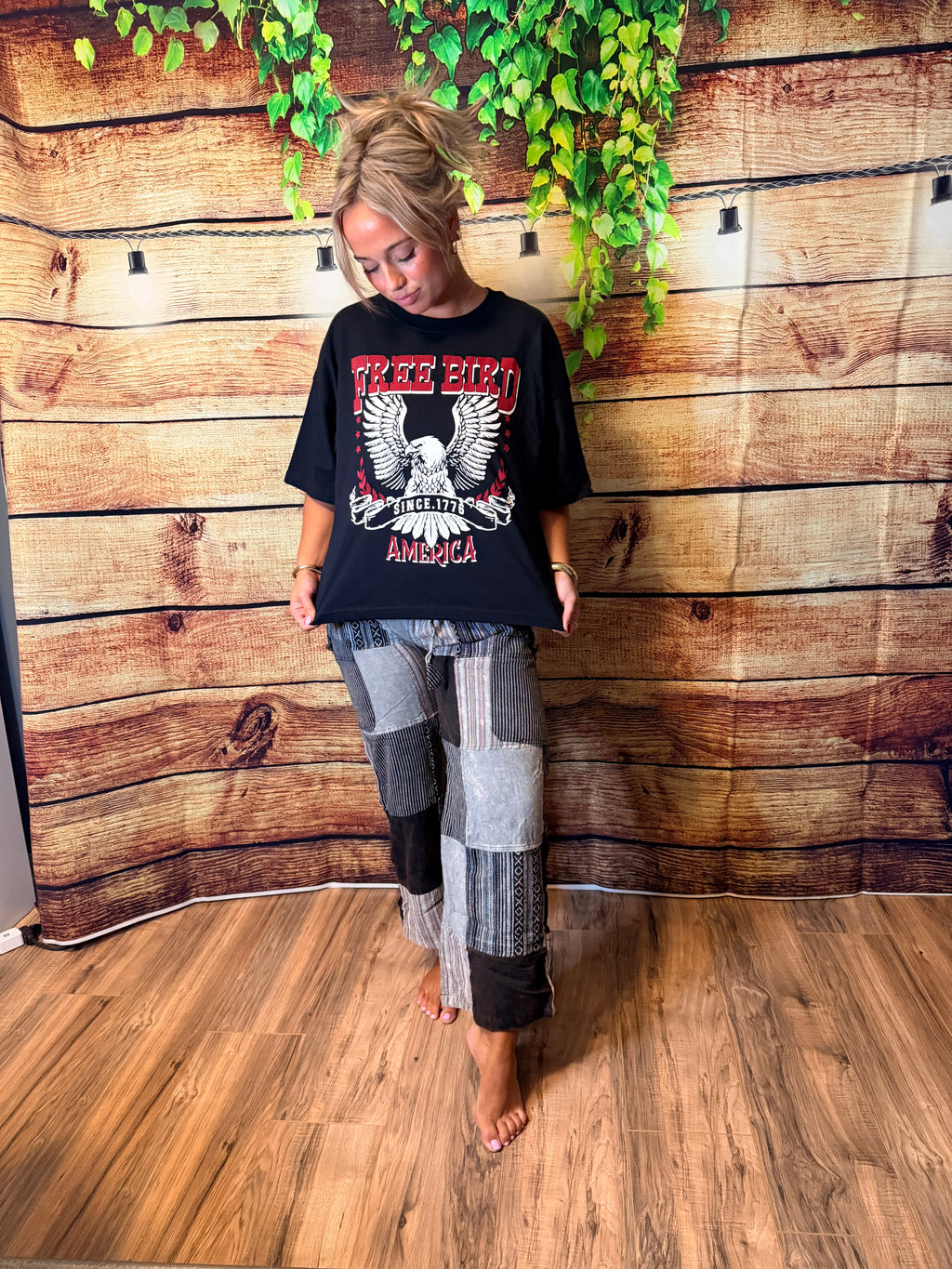 Cotton Stonewash Patchwork Black & White Pant