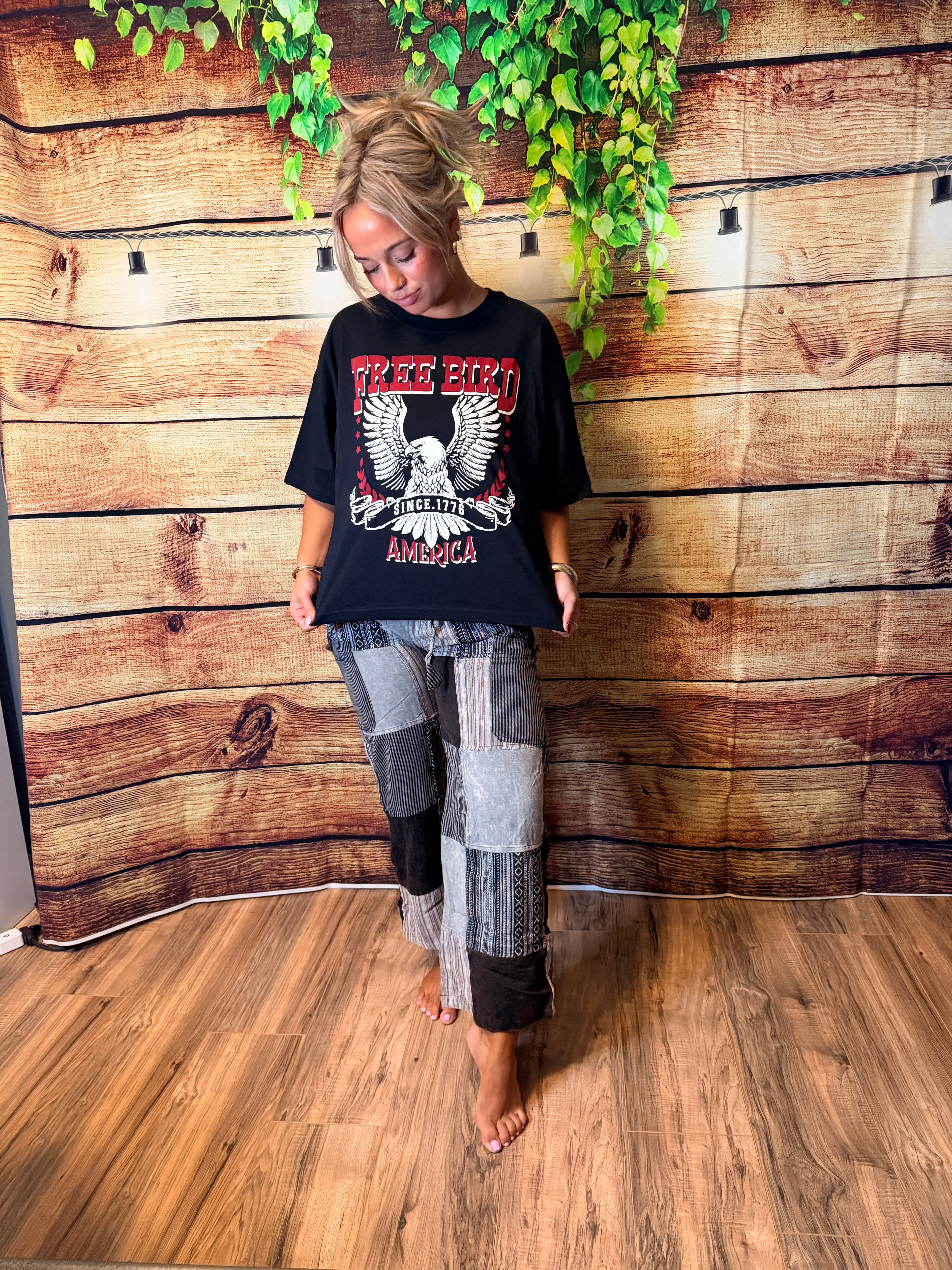 Cotton Stonewash Patchwork Black & White Pant