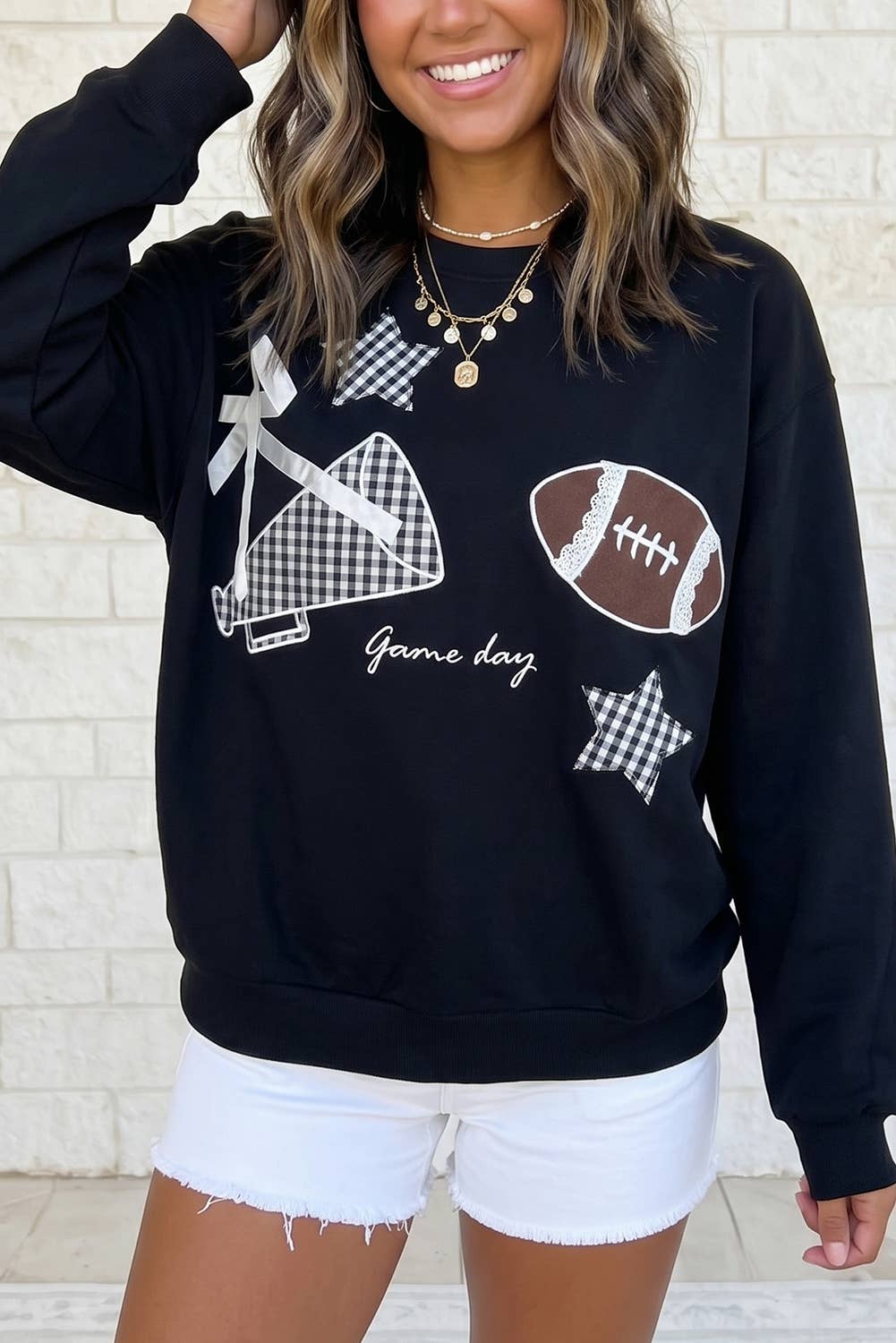 Gingham Stars Embroidered Game Day Sweatshirt