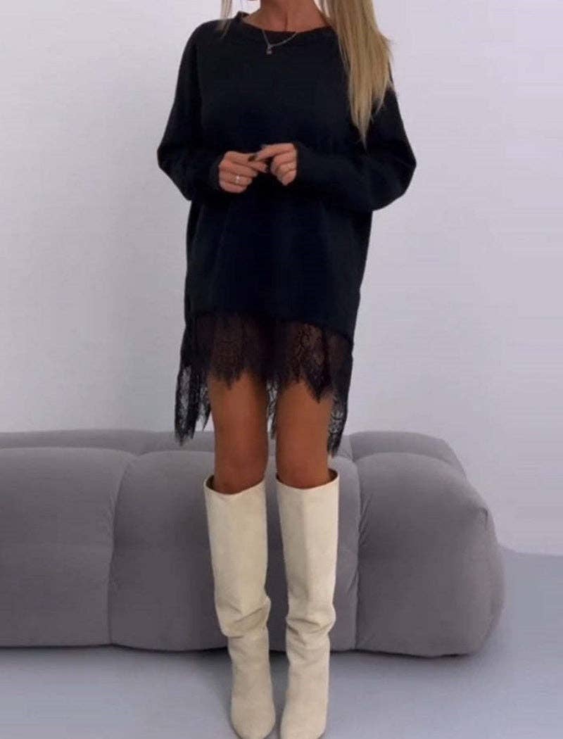 Lace Hem Oversized Tunic Dress