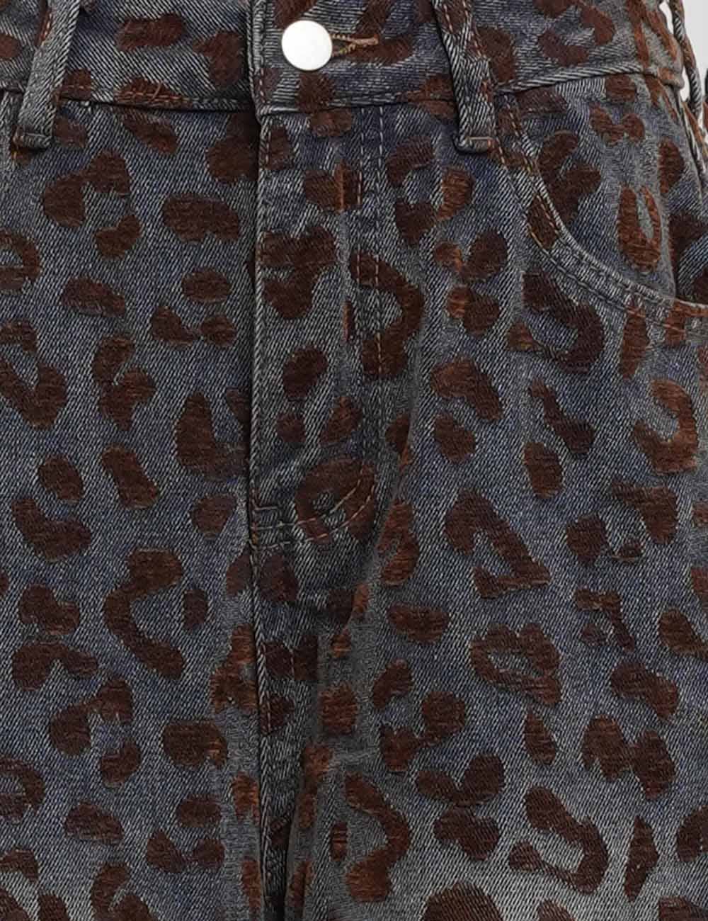 Leopard Jacquard Barrel Leg Jeans
