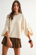 Button-Sleeve Knit Sweater