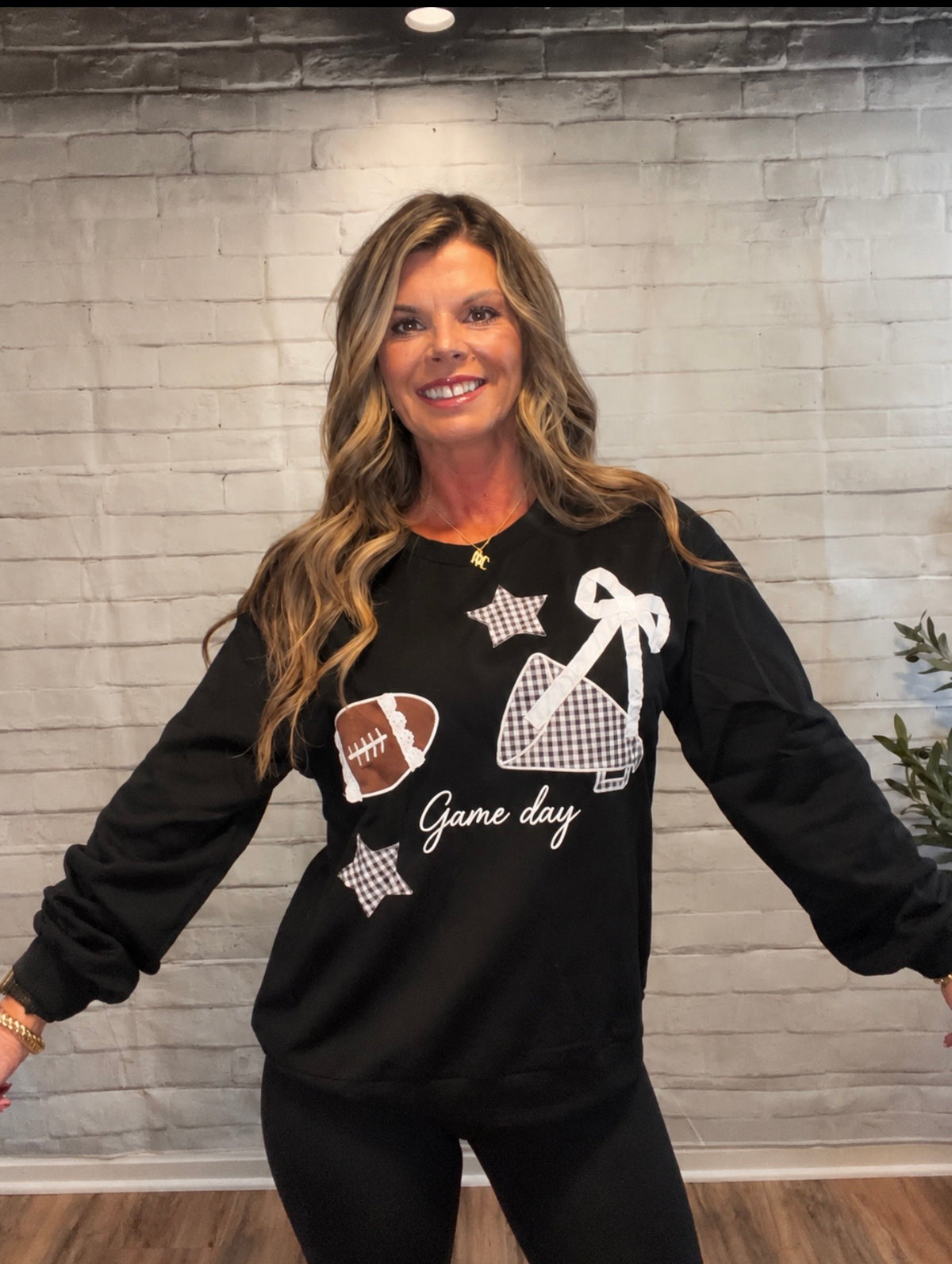 Gingham Stars Embroidered Game Day Sweatshirt