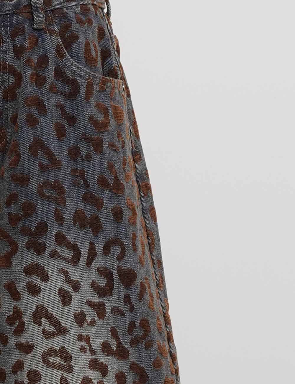 Leopard Jacquard Barrel Leg Jeans