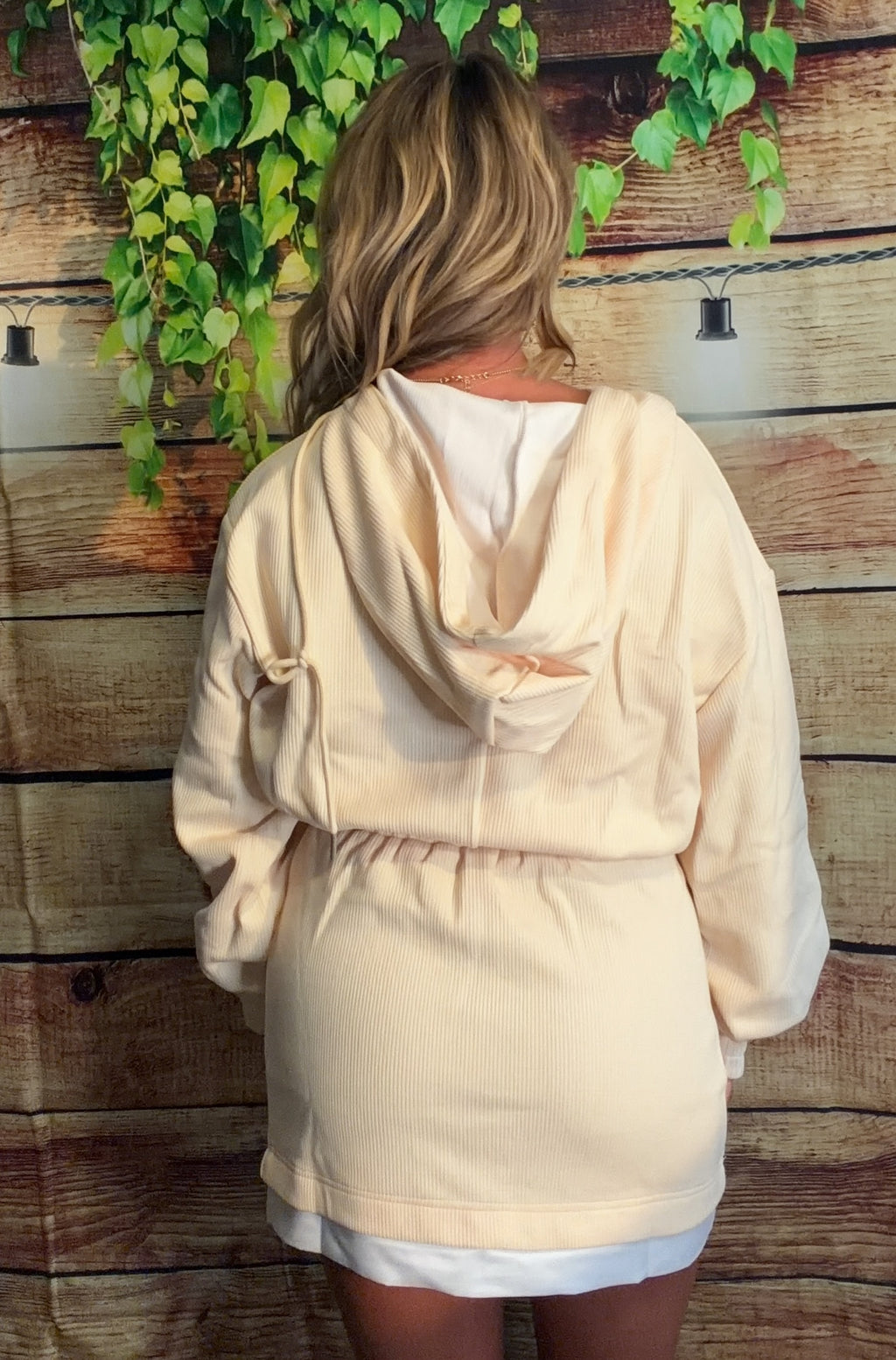 WOMEN'S LONG SLEEVE BUTTON UP ELASTIC WAIST HOODED DRESS
