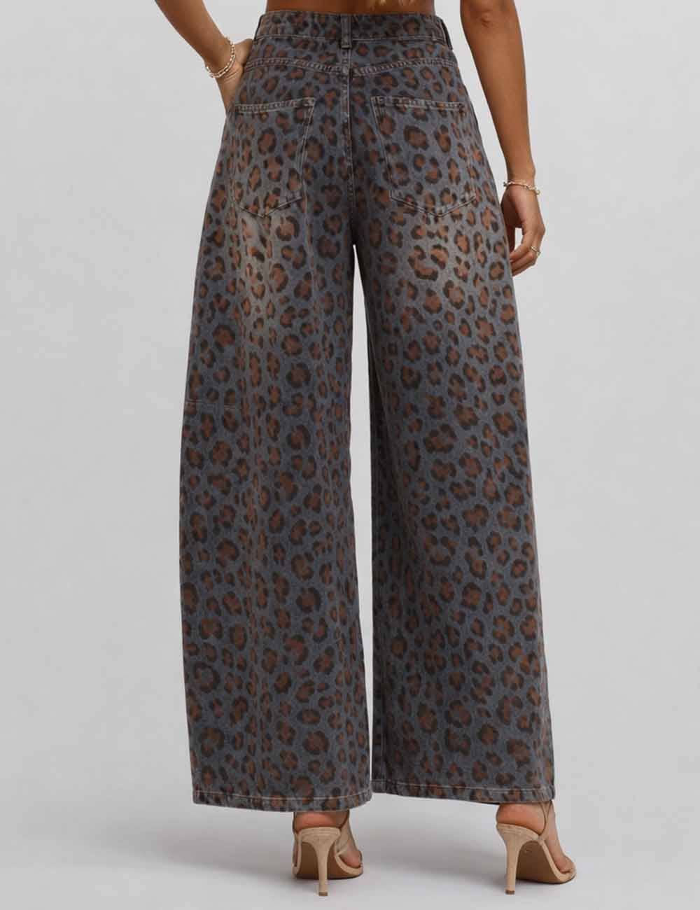 Leopard Jacquard Barrel Leg Jeans
