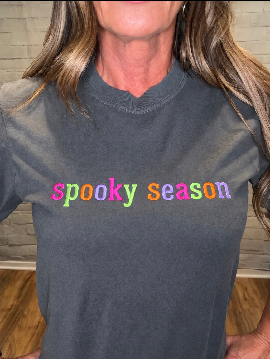 Spooky Season Halloween Embroidery Graphic Tee