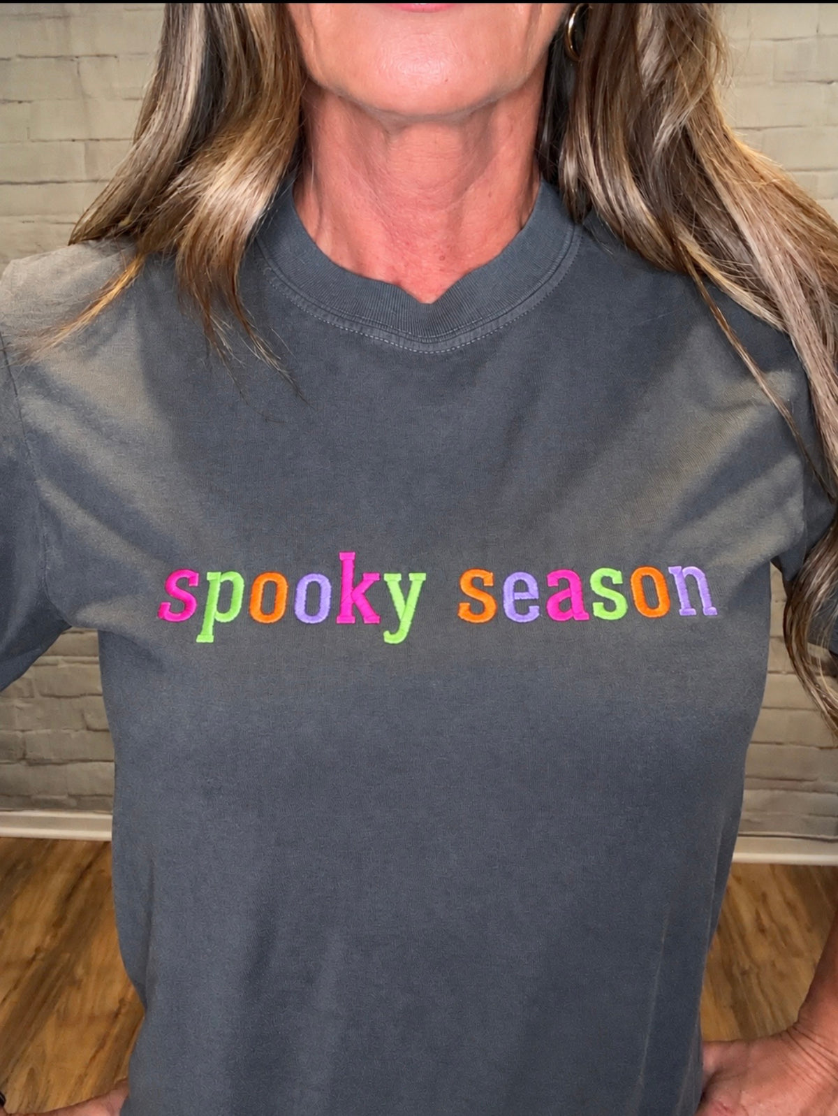 Spooky Season Halloween Embroidery Graphic Tee