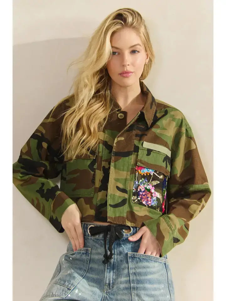 Camo & Wildflower Sequin Jacket