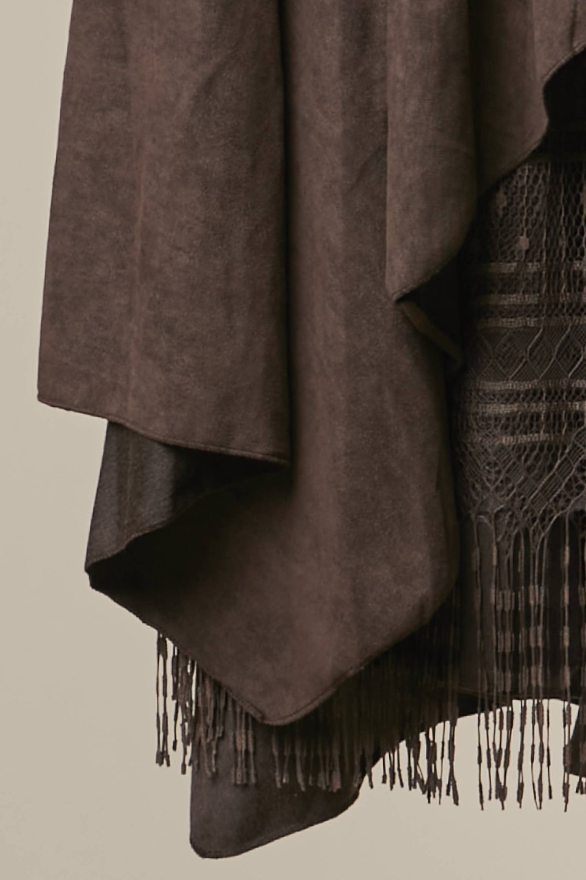 Boho Suede-Feel Layered Lace Midi Skirt