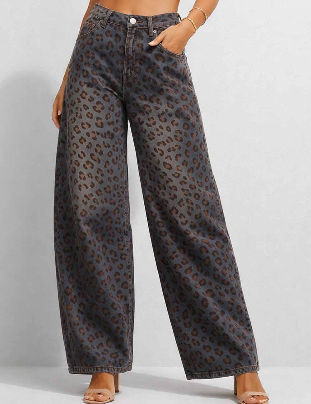 Leopard Jacquard Barrel Leg Jeans