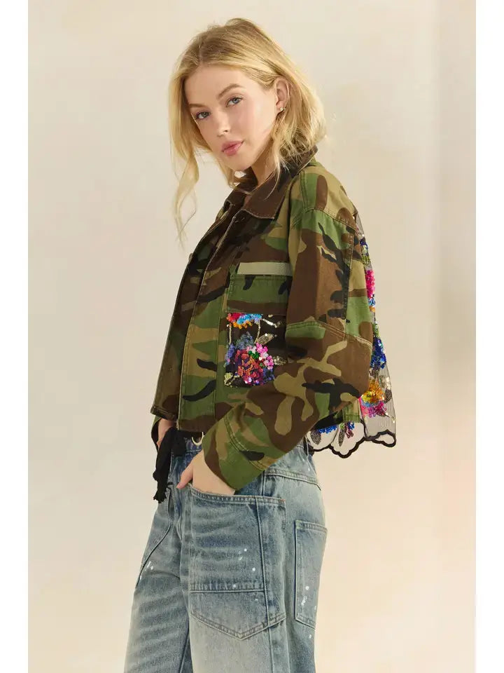 Camo & Wildflower Sequin Jacket