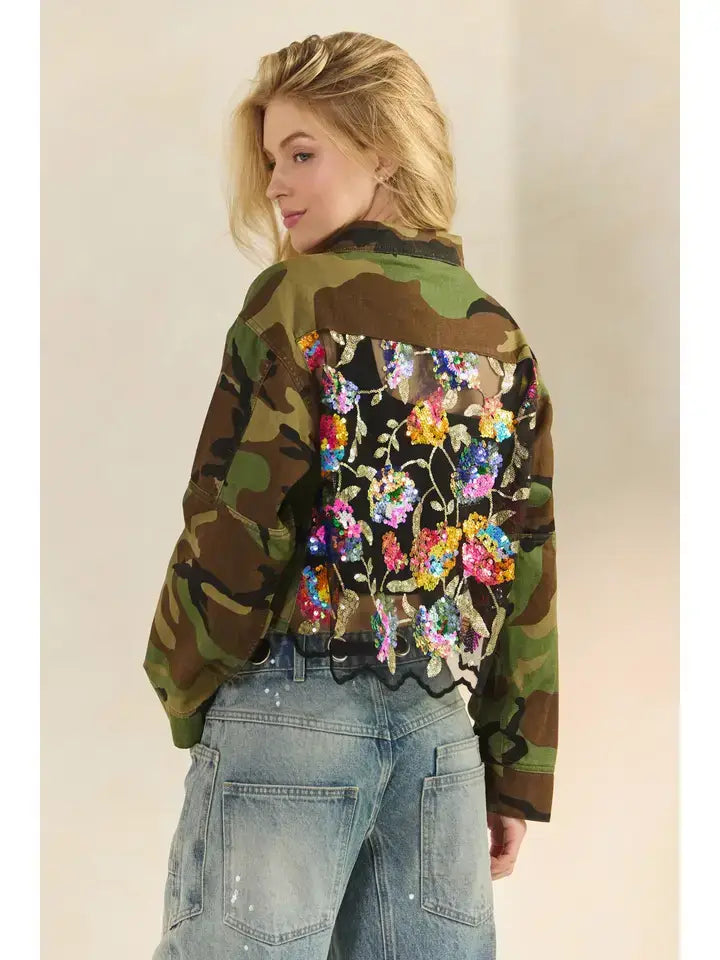 Camo & Wildflower Sequin Jacket